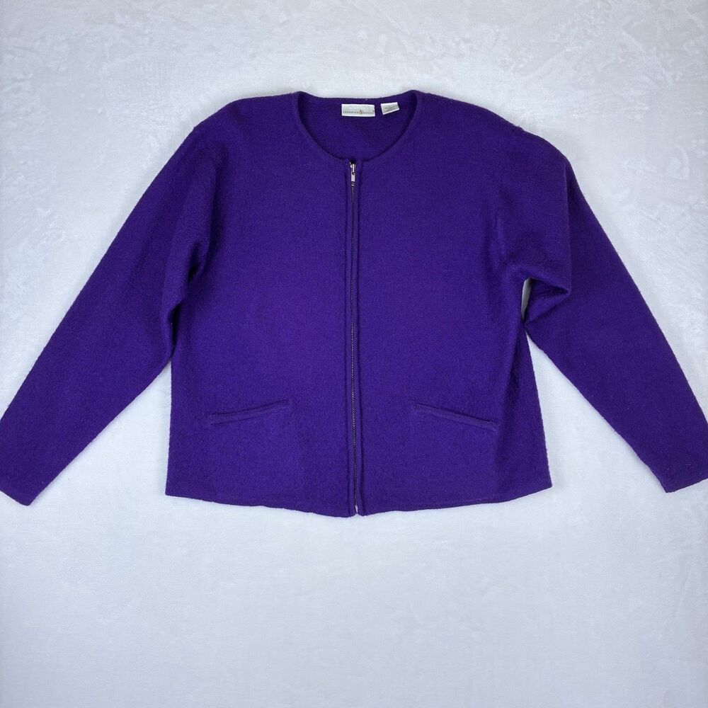 Preswick & Moore Wool Cardigan Women's Large Purple Full Zip Sweater Vintage